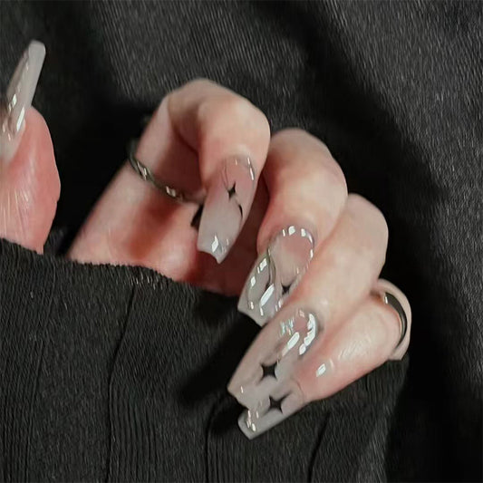 Kapownails Glowing Gray Press On Nails - Celestial Stars & Metallic Edge