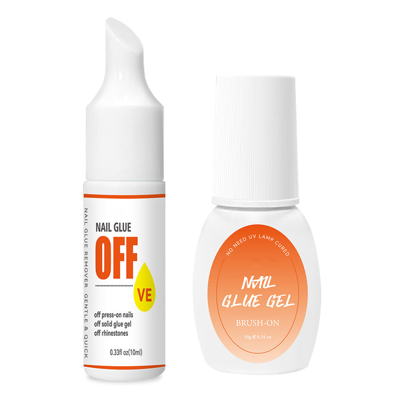 Kapownails semi-solid nail glue and acetone-free glue remover bottles side by side