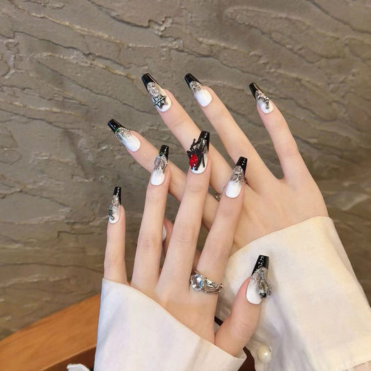 Black White Lace Pattern Design - Vintage Elegant Nail Art Collection