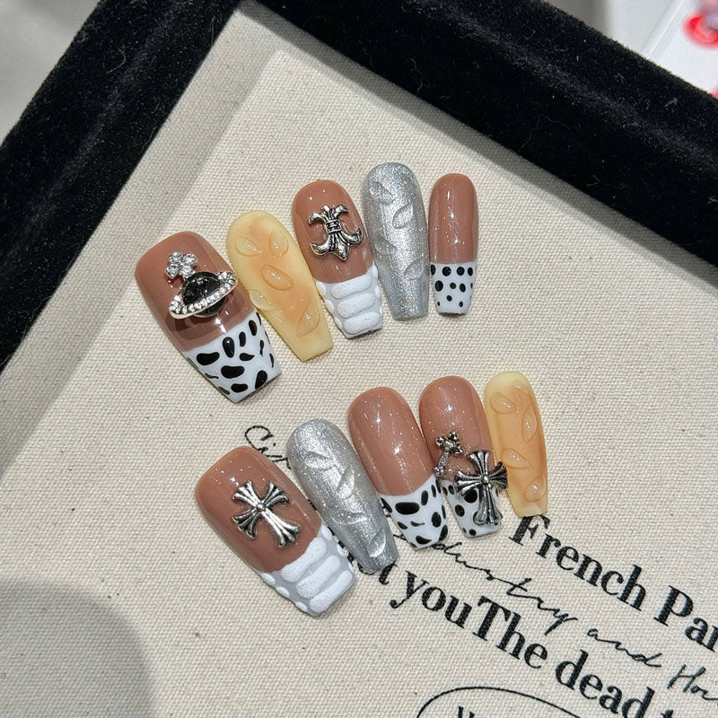Handmade Coffin Shape Nails - Complete Mixed Design Press On Set