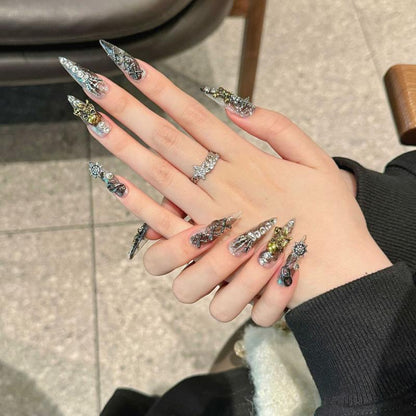 Halloween Gothic Skull Stiletto Long Press On Nails