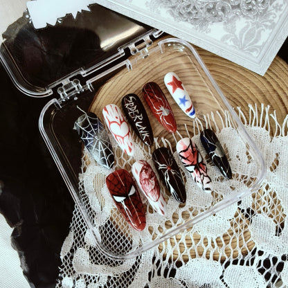 Spider Punk Nails | Long Stiletto Dark Hero Nail Set