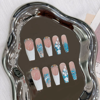 Handmade Coffin Shape Floral Nails - Complete Romantic Press On Set