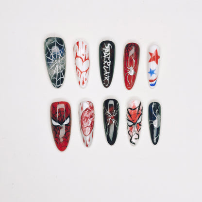 Spider Punk Nails | Long Stiletto Dark Hero Nail Set