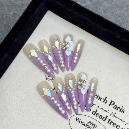  Handmade Stiletto Luxury Nails - Complete Elegant Press On Set