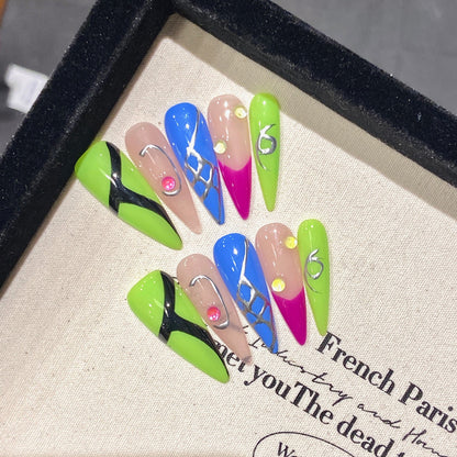  Handmade Stiletto Creative Nails - Complete Bold Expression Set