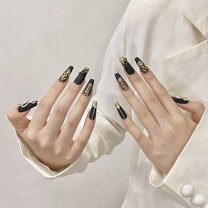  Black Gold Snake Pattern Design - Luxury Reptile Nail Art Collection