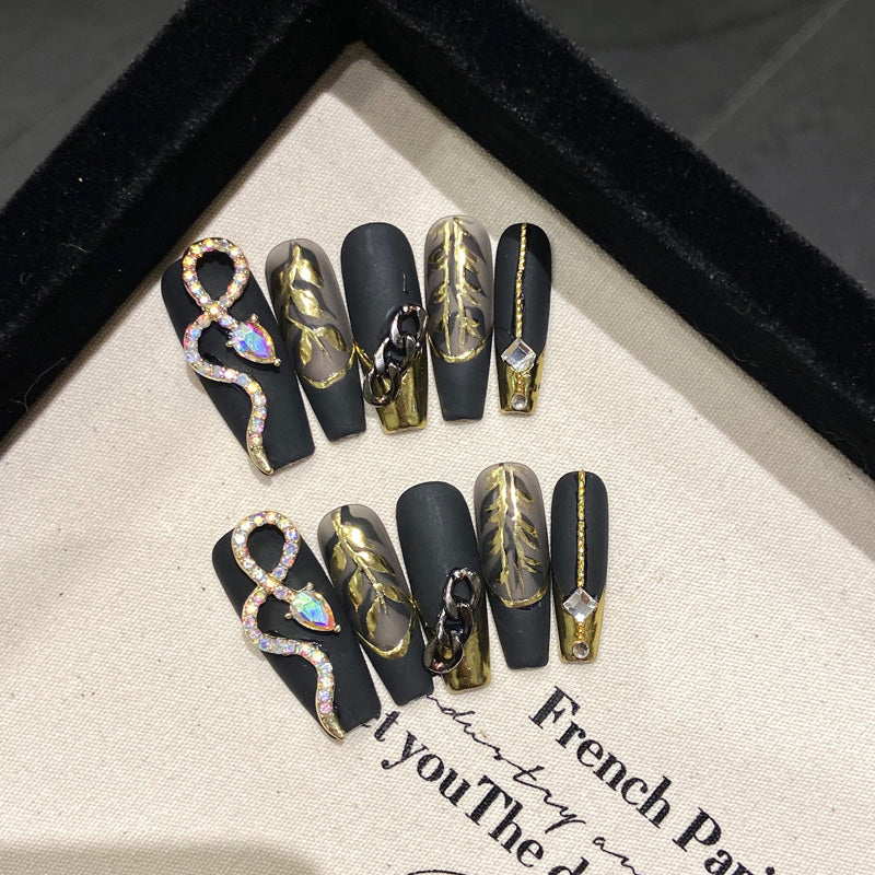 Handmade Coffin Shape Luxury Nails - Complete Reptile Fashion Set