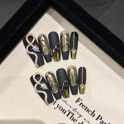 Handmade Coffin Shape Luxury Nails - Complete Reptile Fashion Set