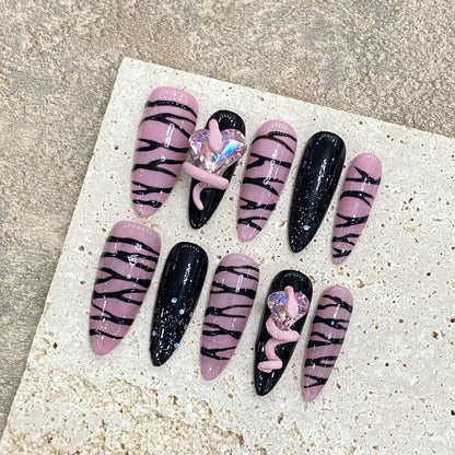 Handmade Stiletto Geometric Nails - Complete Elegant Fashion Set