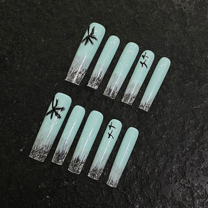 Handmade Slim Square Ocean Nails - Complete Tropical Press On Set