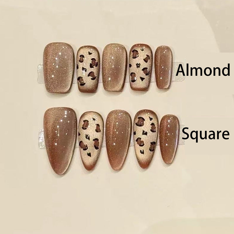 Almond Long Press On Nails for Leopard Print Glamour