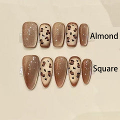 Almond Long Press On Nails for Leopard Print Glamour
