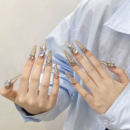 Gold Glitter Rhinestone Design - Luxury Sparkle Nail Art Collection