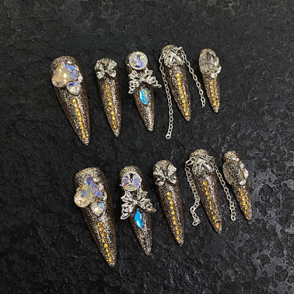 Handmade Stiletto Luxury Nails - Complete Glamorous Press On Set
