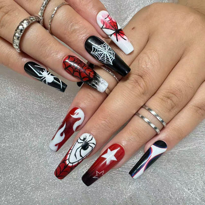 Peter Parker Spider-Man Art Nails | Long Coffin Set