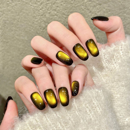Bold oval nails with yellow-black gradient, shimmer effect & high-gloss finish - perfect for yellow black gradient shimmer dramatic glam & bold style"
"KAPOWNAILS oval nails featuring bold design - vibrant yellow to black ombre, sparkling shimmer, dramatic transitions, handcrafted quality, 10-piece set"
"Premium oval nails for dramatic impact - yellow-black gradient, shimmer particles, ultra-gloss mirror finish, smooth transitions, perfect for edgy 