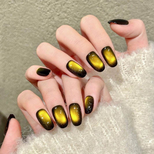 Bold oval nails with yellow-black gradient, shimmer effect & high-gloss finish - perfect for yellow black gradient shimmer dramatic glam & bold style"
"KAPOWNAILS oval nails featuring bold design - vibrant yellow to black ombre, sparkling shimmer, dramatic transitions, handcrafted quality, 10-piece set"
"Premium oval nails for dramatic impact - yellow-black gradient, shimmer particles, ultra-gloss mirror finish, smooth transitions, perfect for edgy 