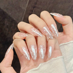 Almond Nails - Pearl Shimmer Polka Dot Elegant Charm