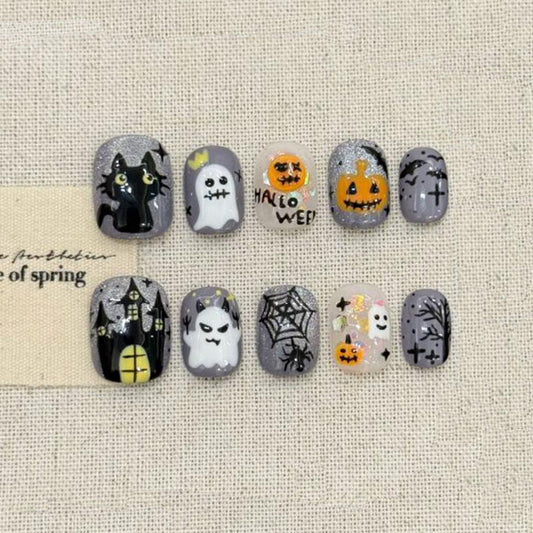 Halloween Spooky Character Oval Short Press On Nails