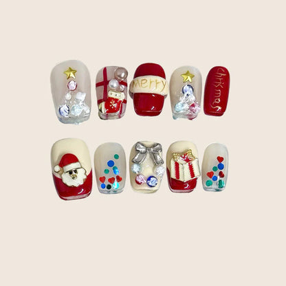 Squoval Short Press On Nails for Christmas Holiday Magic