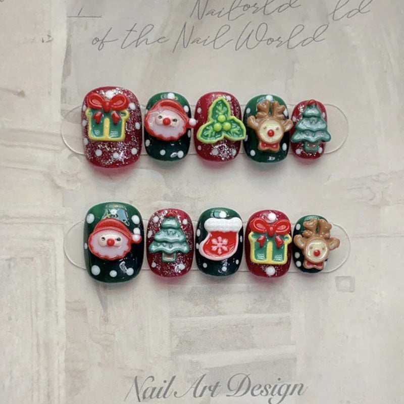 Squoval Short Press On Nails for Festive Christmas Joy