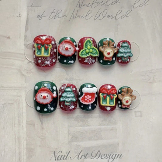 Squoval Short Press On Nails for Festive Christmas Joy