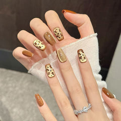 Almond Long Press On Nails for Leopard Print Glamour