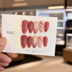 Almond Press On Nails for Sparkling Christmas Snowflake