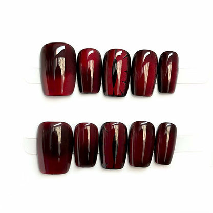 KAPOWNAILS coffin short nails featuring mesmerizing blood-red ombre gradient - dark romance aesthetic, premium finish, easy application