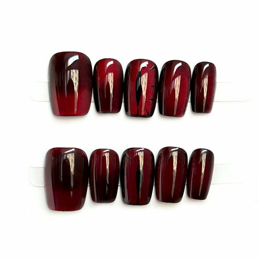 KAPOWNAILS coffin short nails featuring mesmerizing blood-red ombre gradient - dark romance aesthetic, premium finish, easy application