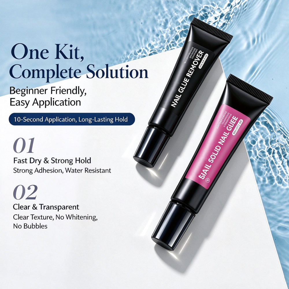 Kapownails semi-solid press-on nail glue and remover 10ml complete kit with fast dry strong adhesion and clear texture