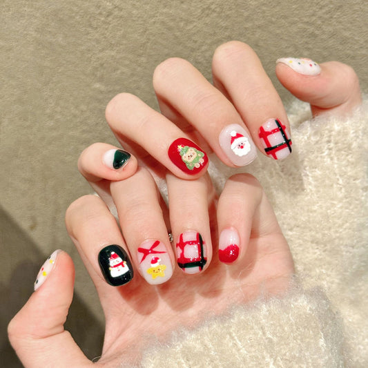 Kawaii squoval nails with 3D Santa, bear, snowman, gift box & bow - perfect for Santa bear snowman gift bow Christmas festive charm & kawaii style