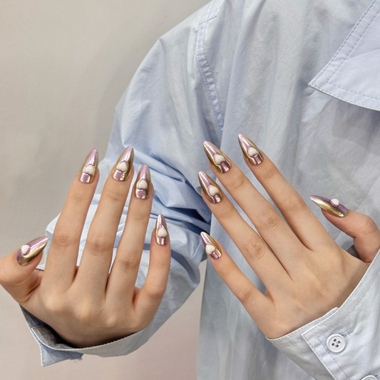 Luxurious Rose Gold Mirror Chrome Almond Nails - Ultra-Reflective Finish, Professional Quality by KAPOWNAILS
