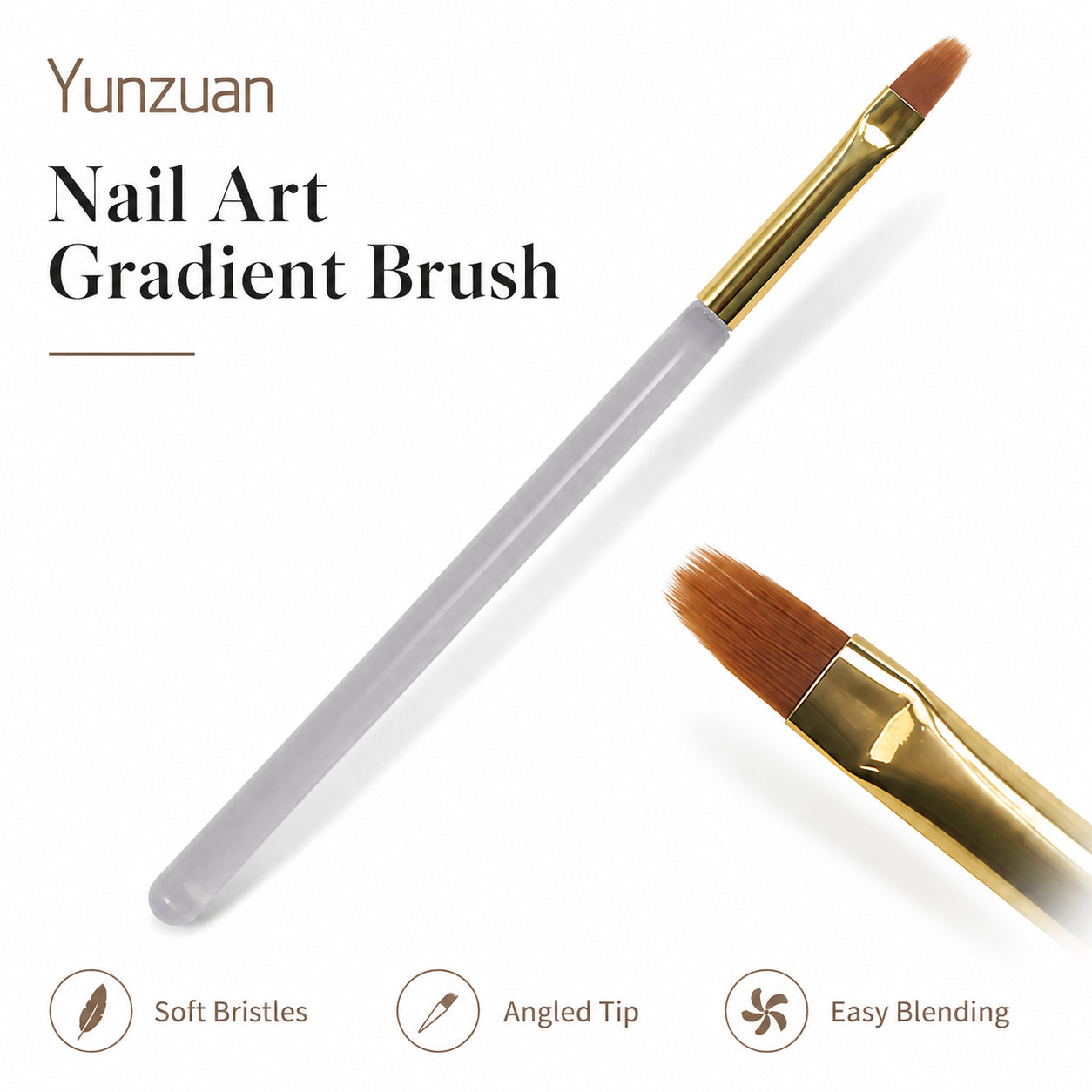 Professional Ombre Gradient Nail Art Brush, Soft Elastic Flat Bristles for Gel Polish