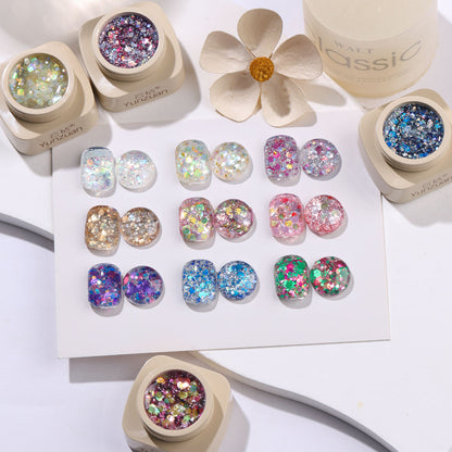 9 Colors Monet Garden Series High Brightness Glitter Sequin UV Nail Gel Set