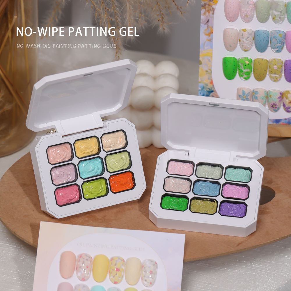 9 Grid Natural Gradient No-Wipe Patting UV Nail Gel, Long-Lasting Silk Smooth Oil Painting Sponge Gel