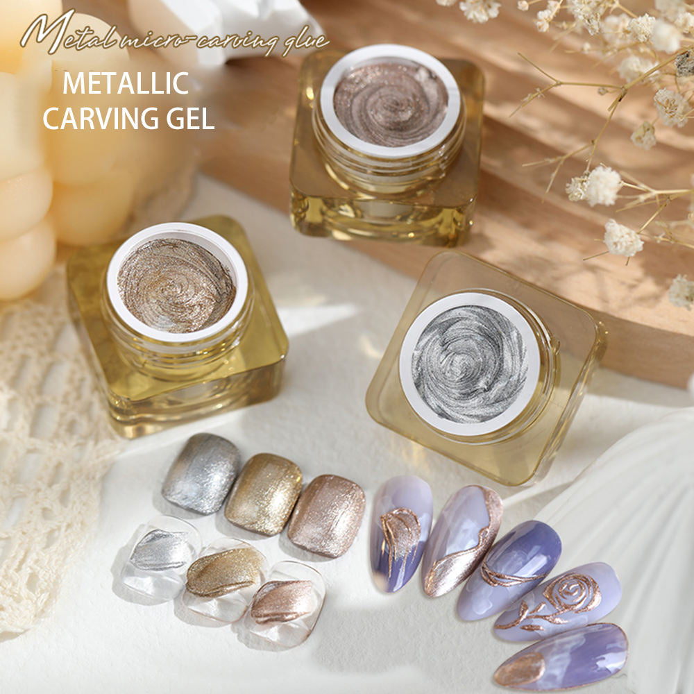 High Density Japanese Style Paintable 3D Relief Painted Pull Wire Nail Polish Set Metallic Carving Gel