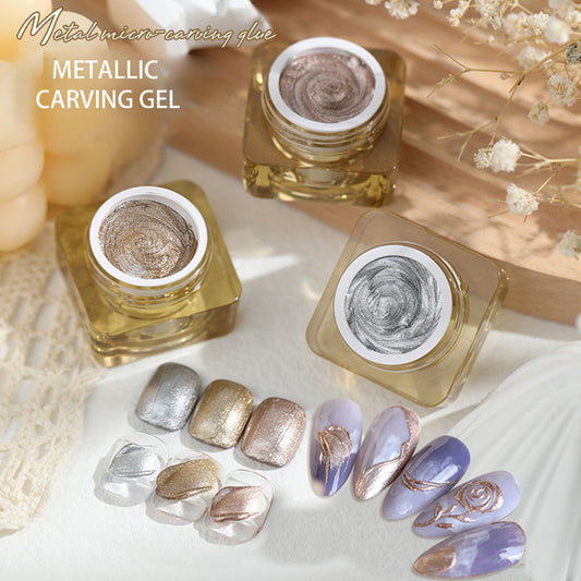 High Density Japanese Style Paintable 3D Relief Painted Pull Wire Nail Polish Set Metallic Carving Gel