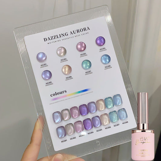 8 Colors 15ml Non-Toxic Long Lasting Ice Transparent Aurora Glass Beads Cat Eye Nail Gel