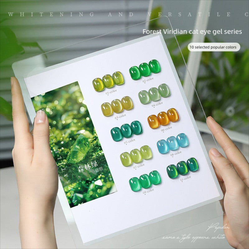 10 Colors 15ml Cloud Diamond Forest Green Cat Eye UV Nail Gel, Shiny Long Lasting Salon Grade