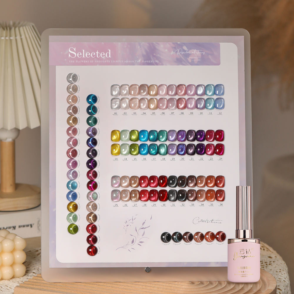 36 Colors Electroplated Porcelain White Glass Beads Phototherapy Nail Polish Cat Eye Gel Nail Polish