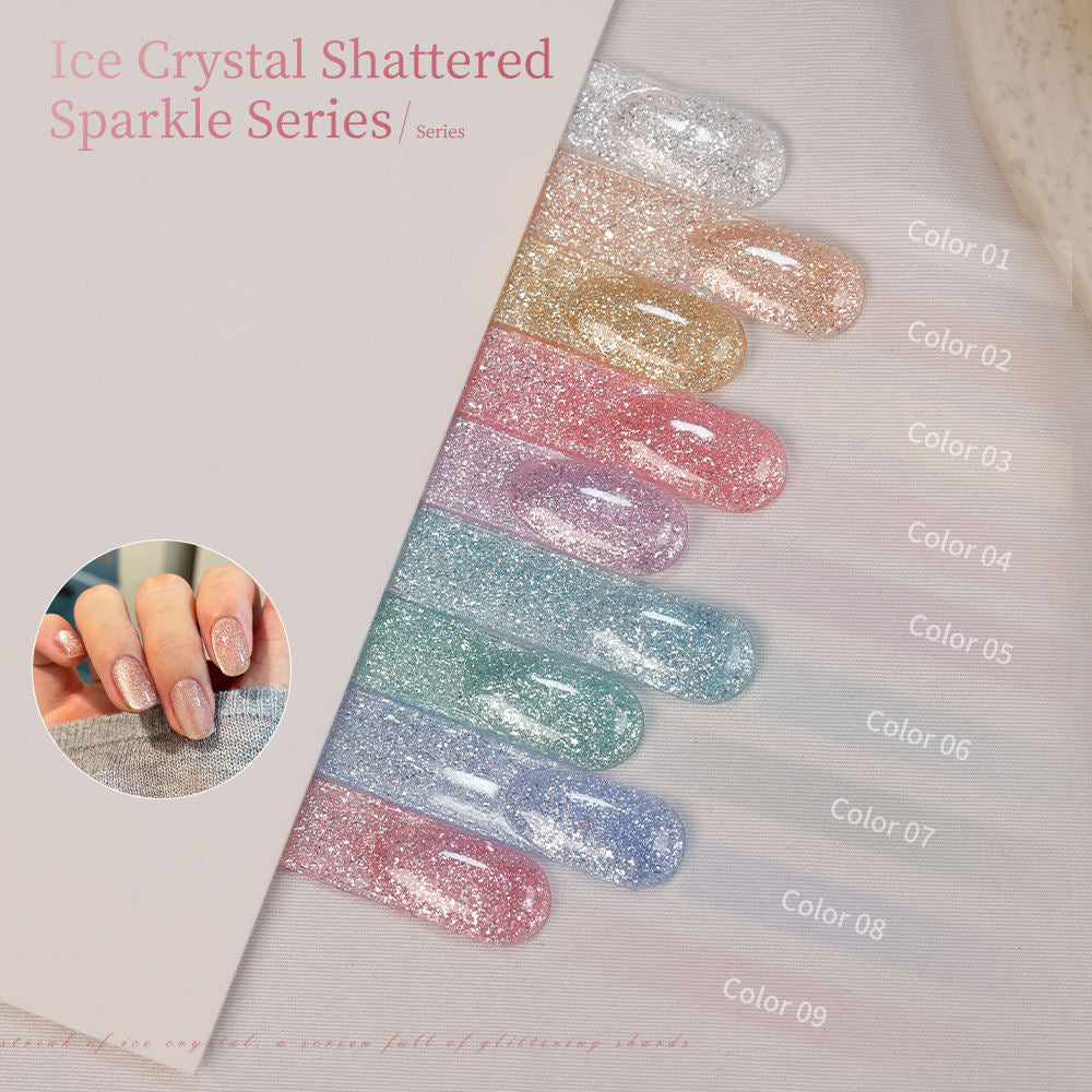 9 Color Ice Crystal Glitter Gel Nail Polish 15ml Shattered Diamond Sparkle Jelly UV LED