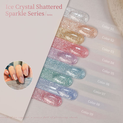 9 Color Ice Crystal Glitter Gel Nail Polish 15ml Shattered Diamond Sparkle Jelly UV LED