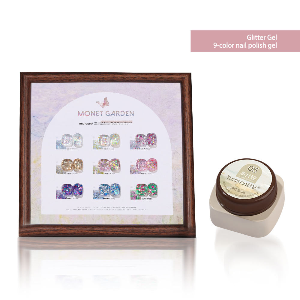 9 Colors Monet Garden Series High Brightness Glitter Sequin UV Nail Gel Set