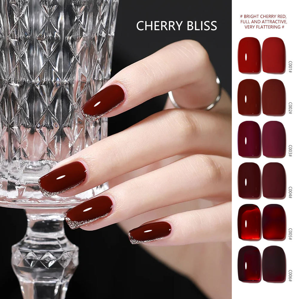 6 Color 15ml Salon Grade Non-Wipe Matte Cherry Red UV LED Nail Gel Set