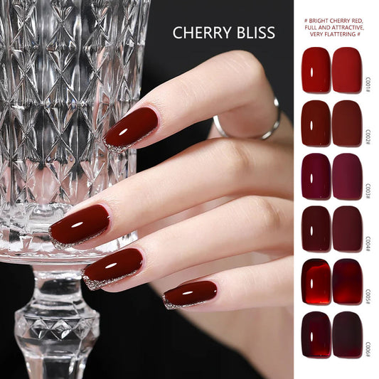6 Color 15ml Salon Grade Non-Wipe Matte Cherry Red UV LED Nail Gel Set