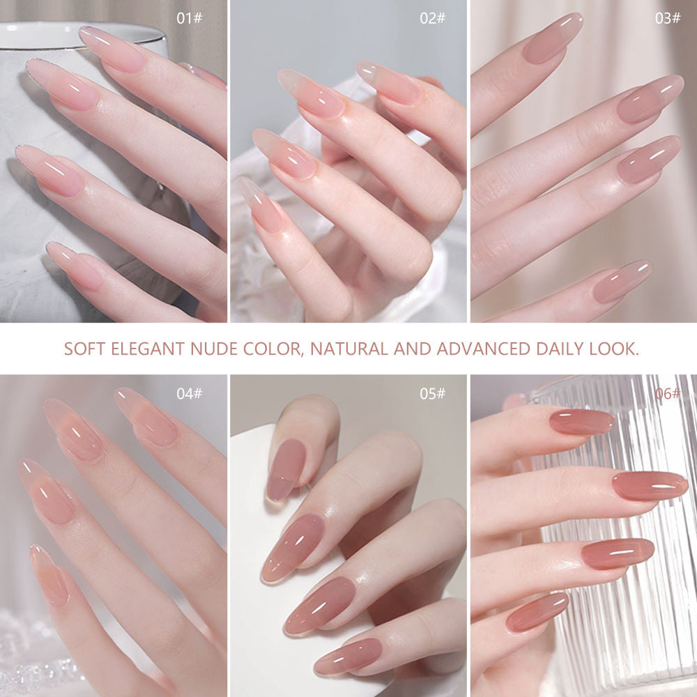 6 Color 15ml Sheer Nude Jelly Builder Gel, Natural Pink Milky Translucent Soak Off UV LED Nail Gel