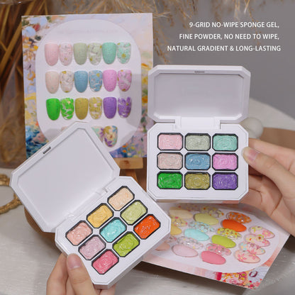 9 Grid Natural Gradient No-Wipe Patting UV Nail Gel, Long-Lasting Silk Smooth Oil Painting Sponge Gel