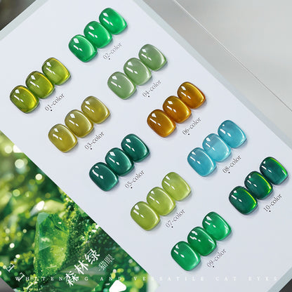 10 Colors 15ml Cloud Diamond Forest Green Cat Eye UV Nail Gel, Shiny Long Lasting Salon Grade